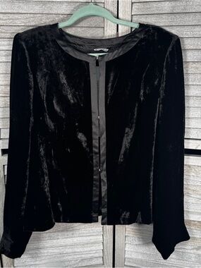 Marina Rinaldi Made in Italy Black Velvet Jacket NWT Silk Trim Open Front 14